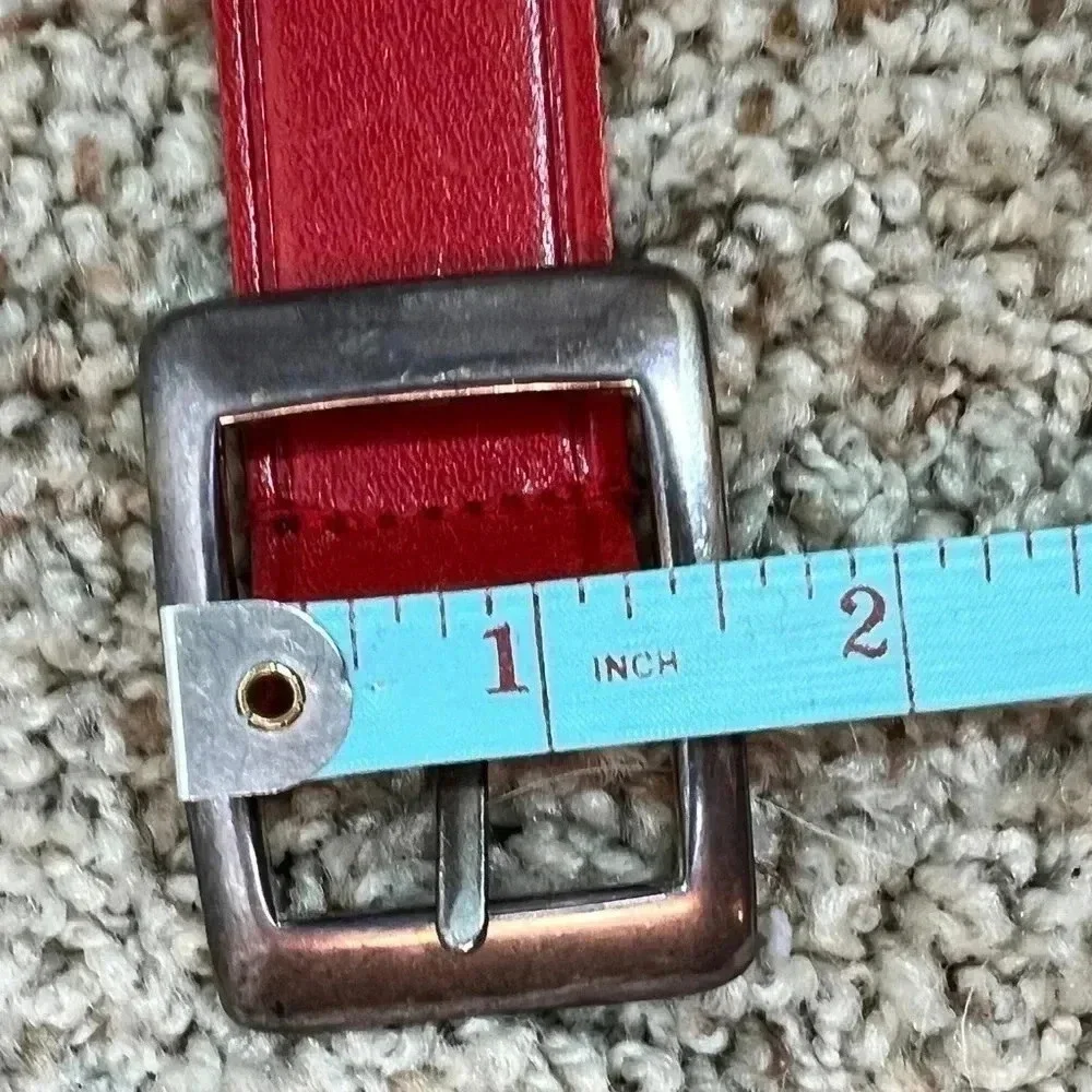 Liz Claiborne Vintage Red Leather Belt with Solid Brass Silver Brushed Buckle
